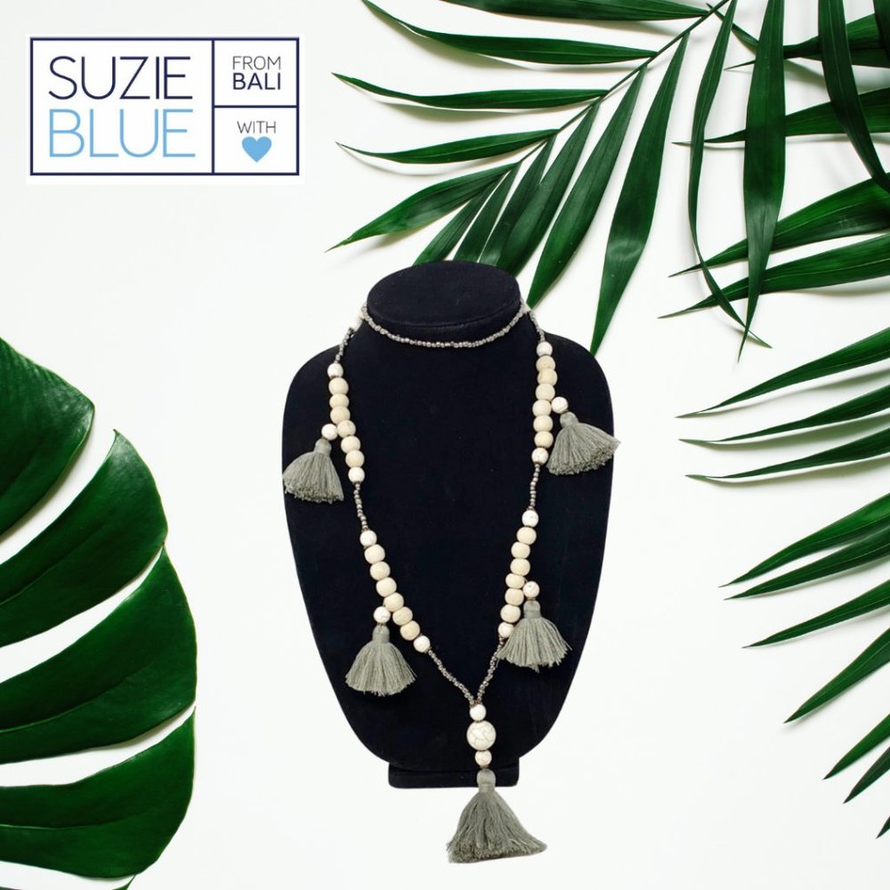 Suzie Blue Beaded and Tassel Necklace